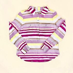 5/$25 New York & Company Women's Striped Collared Blouse Multicolor Pink Size M